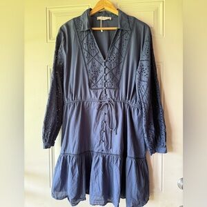 MNG Cotton Long Sleeve Eyelet Dress